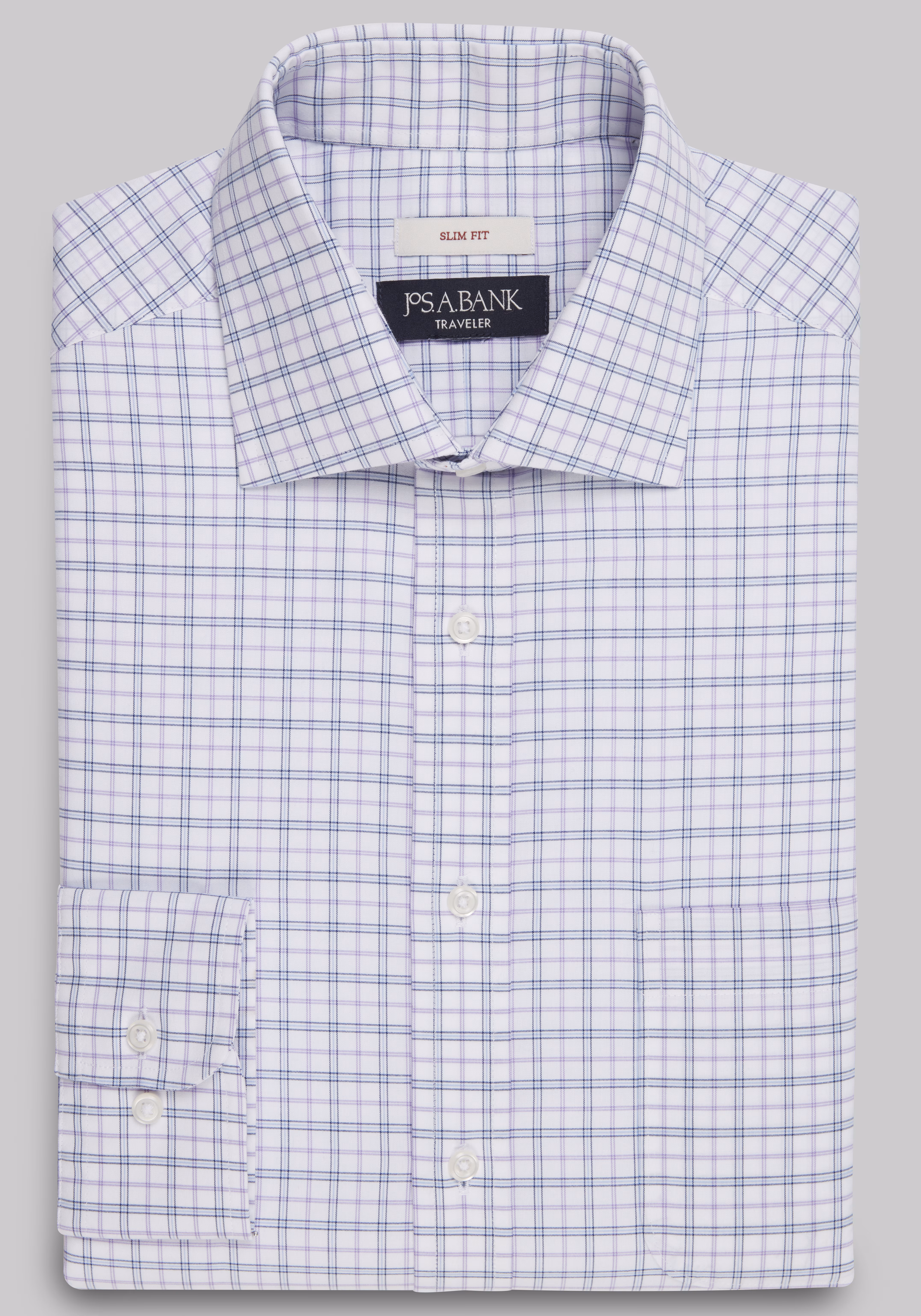 Traveler Collection Slim Fit Spread Collar Plaid Dress Shirt