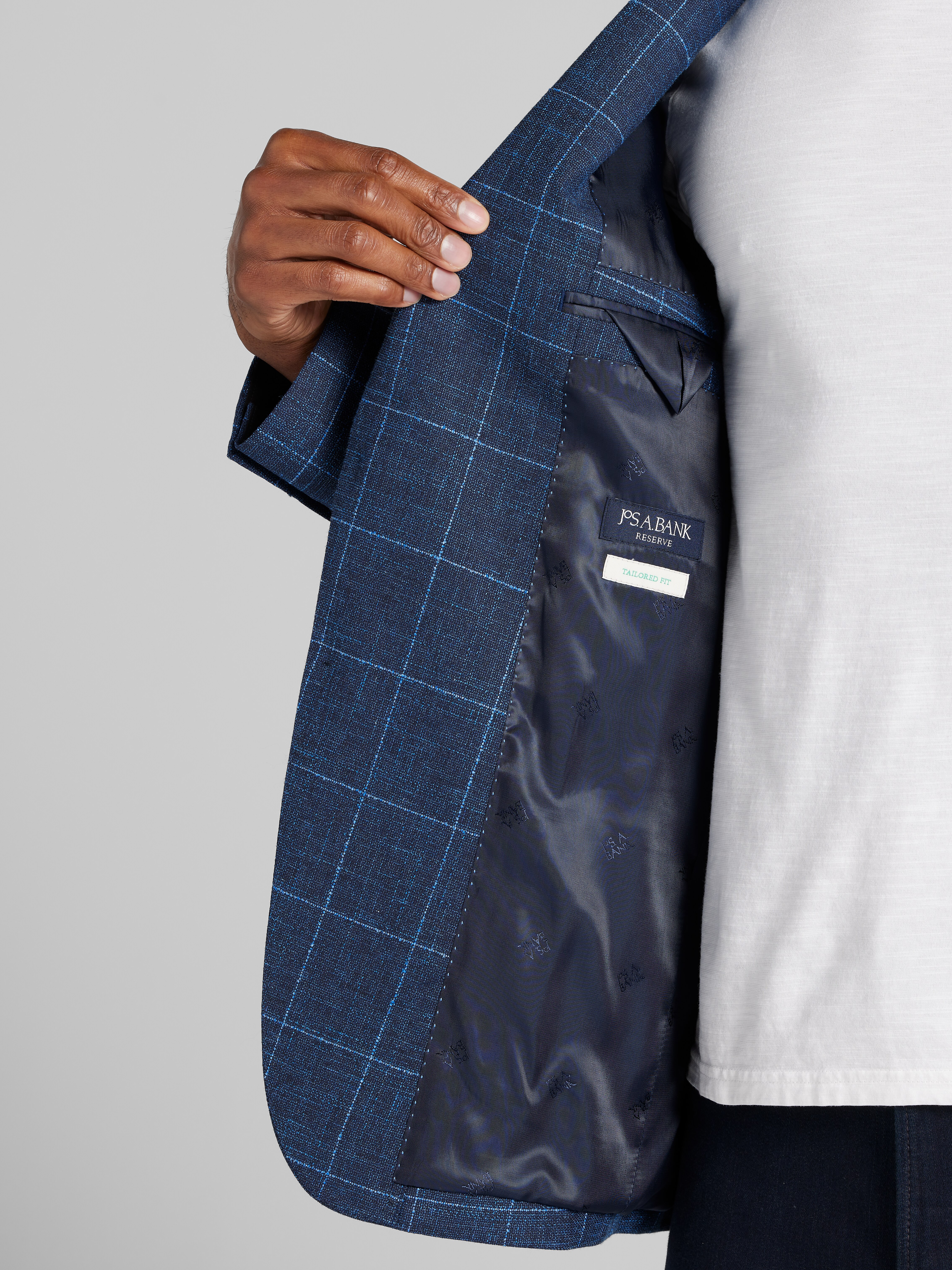 Reserve Collection Tailored Fit Wool-Cotton Blend Windowpane Sportcoat