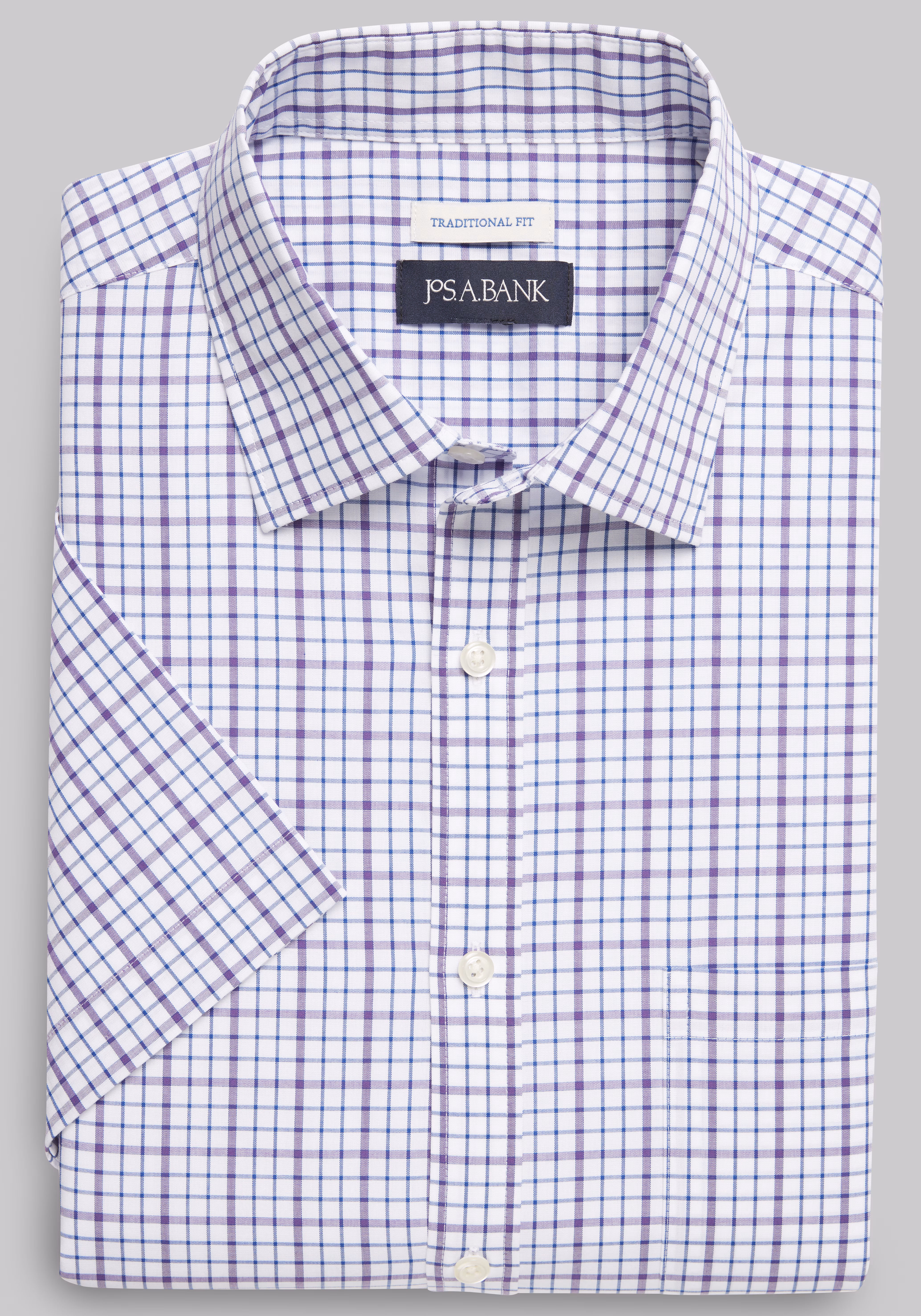 Jos. A. Bank Comfort Stretch Traditional Fit Grid Short Sleeve Sportshirt
