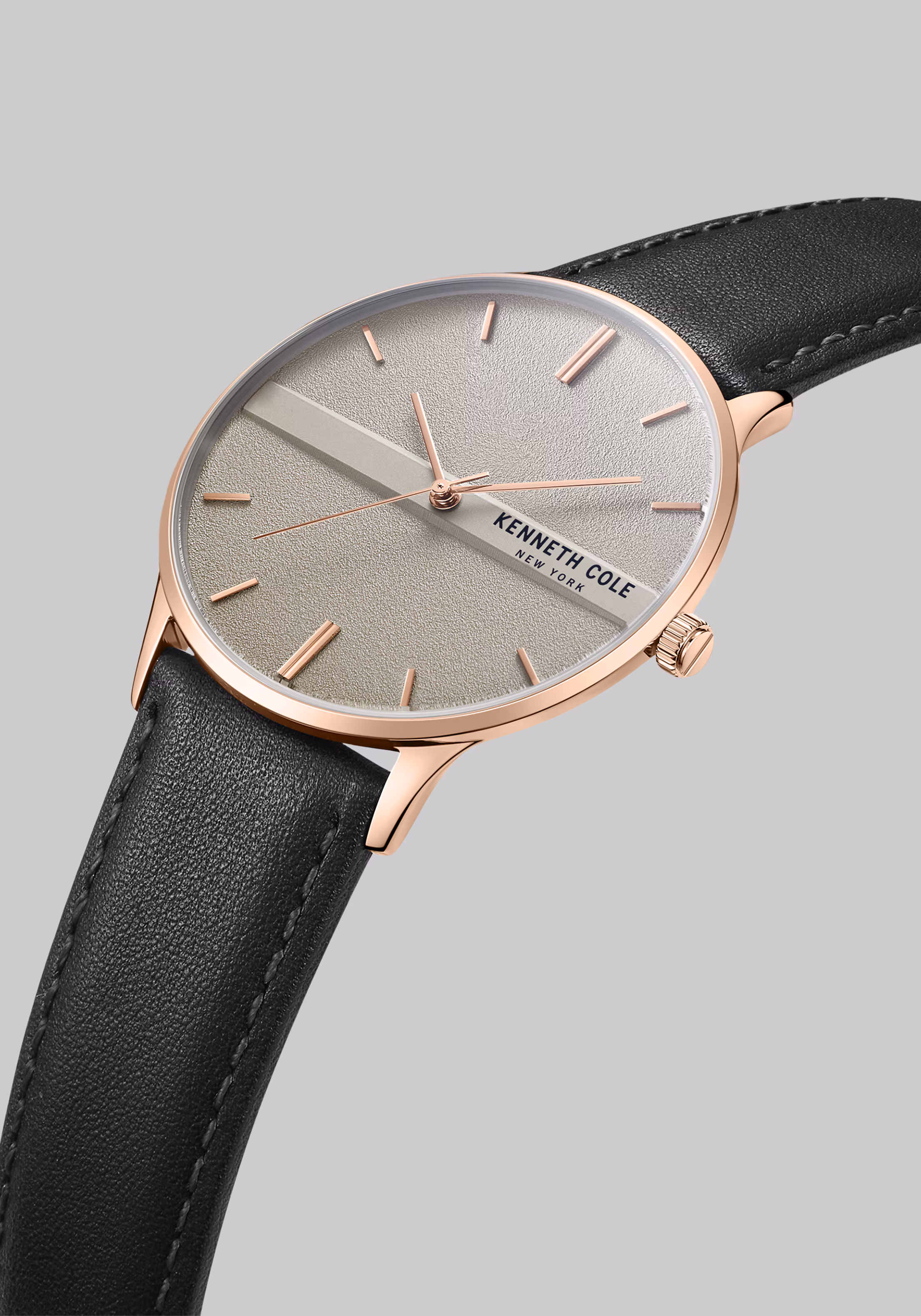 Kenneth Cole New York Rose Gold Tone With Leather Strap Watch