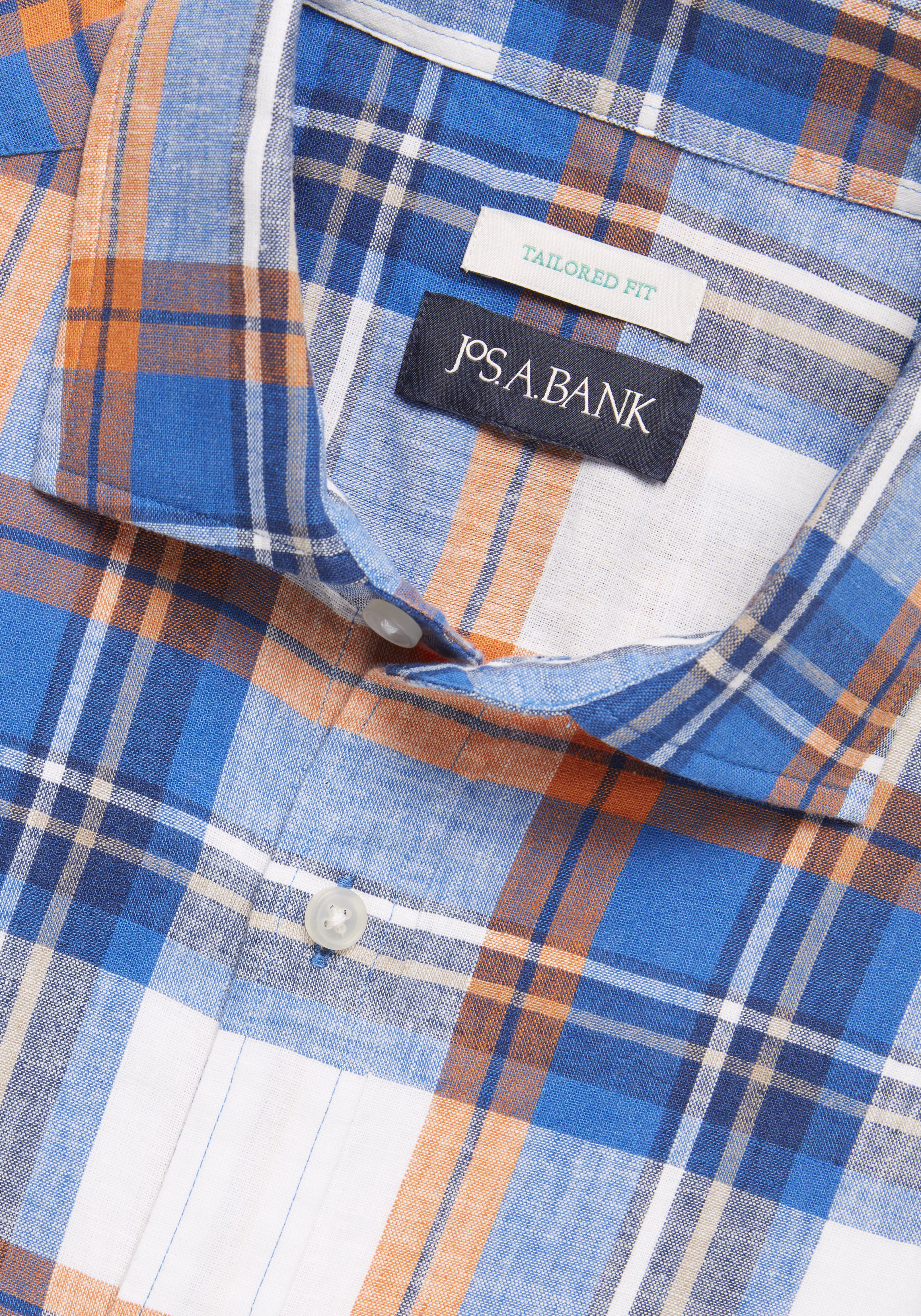 Jos. A. Bank Tailored Fit Plaid Short Sleeve Sportshirt - Big & Tall