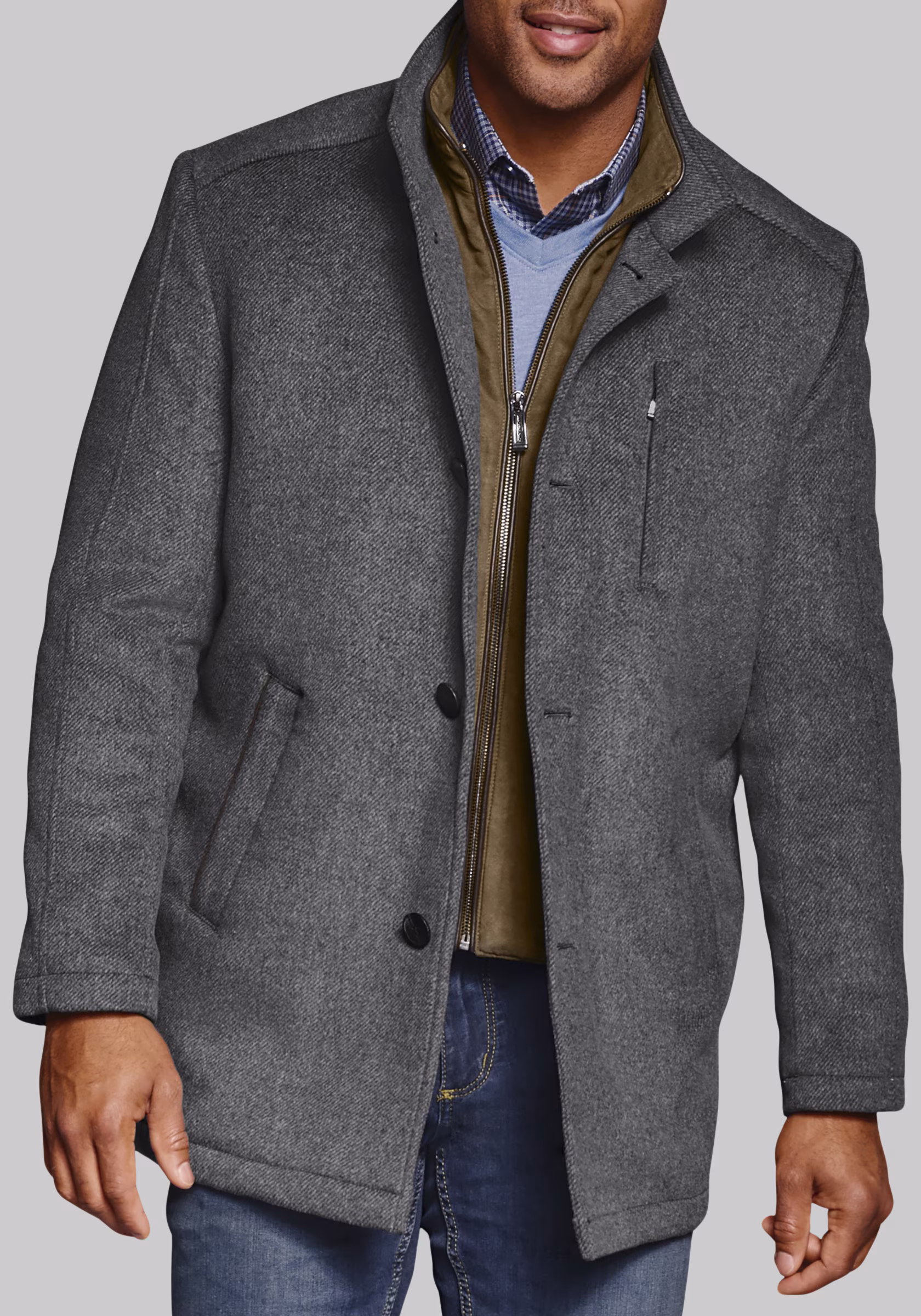 Johnston & Murphy Tailored Fit Wool Blend Car Coat with Bib