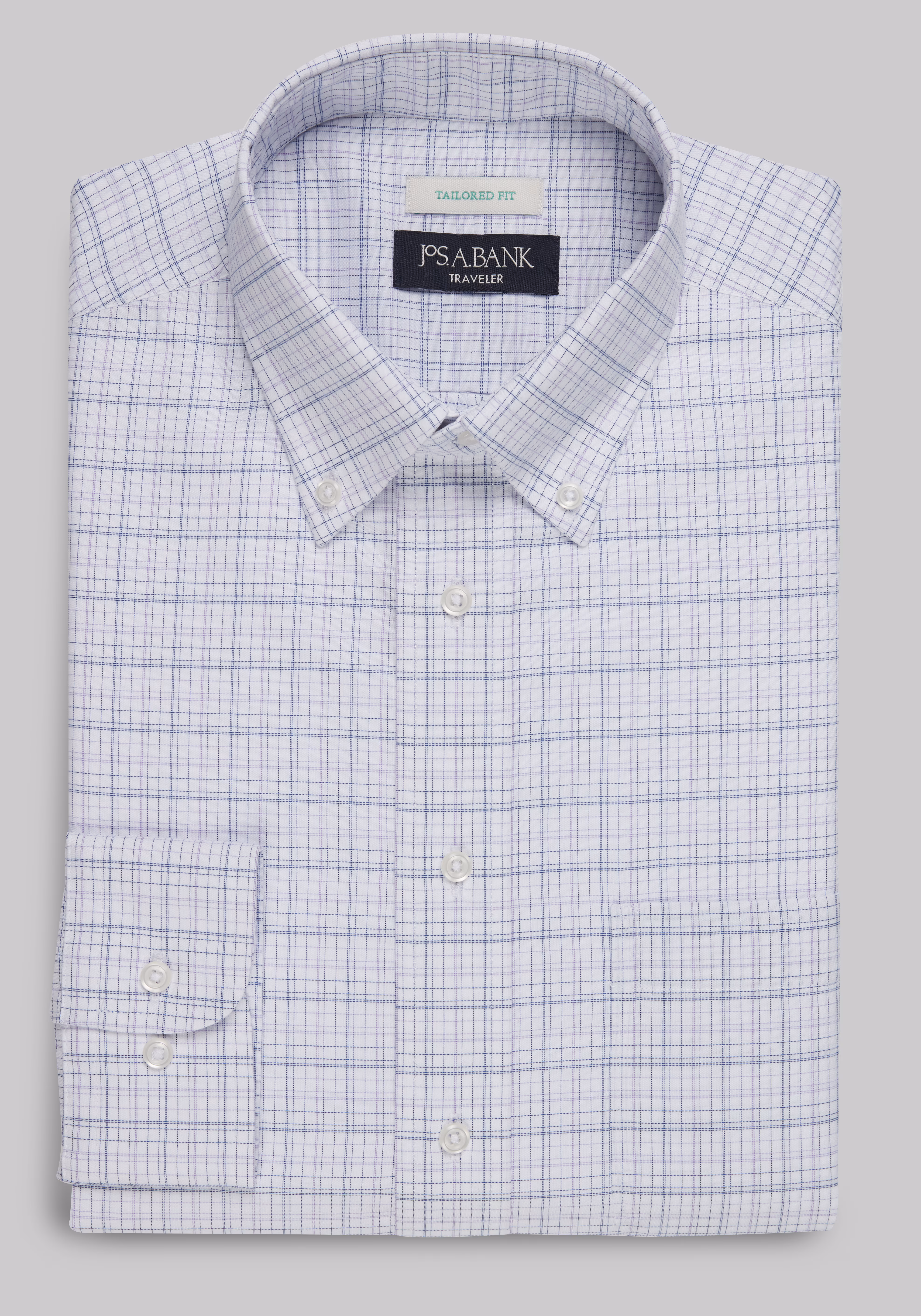 Traveler Collection Tailored Fit Button-Down Collar Plaid Dress Shirt