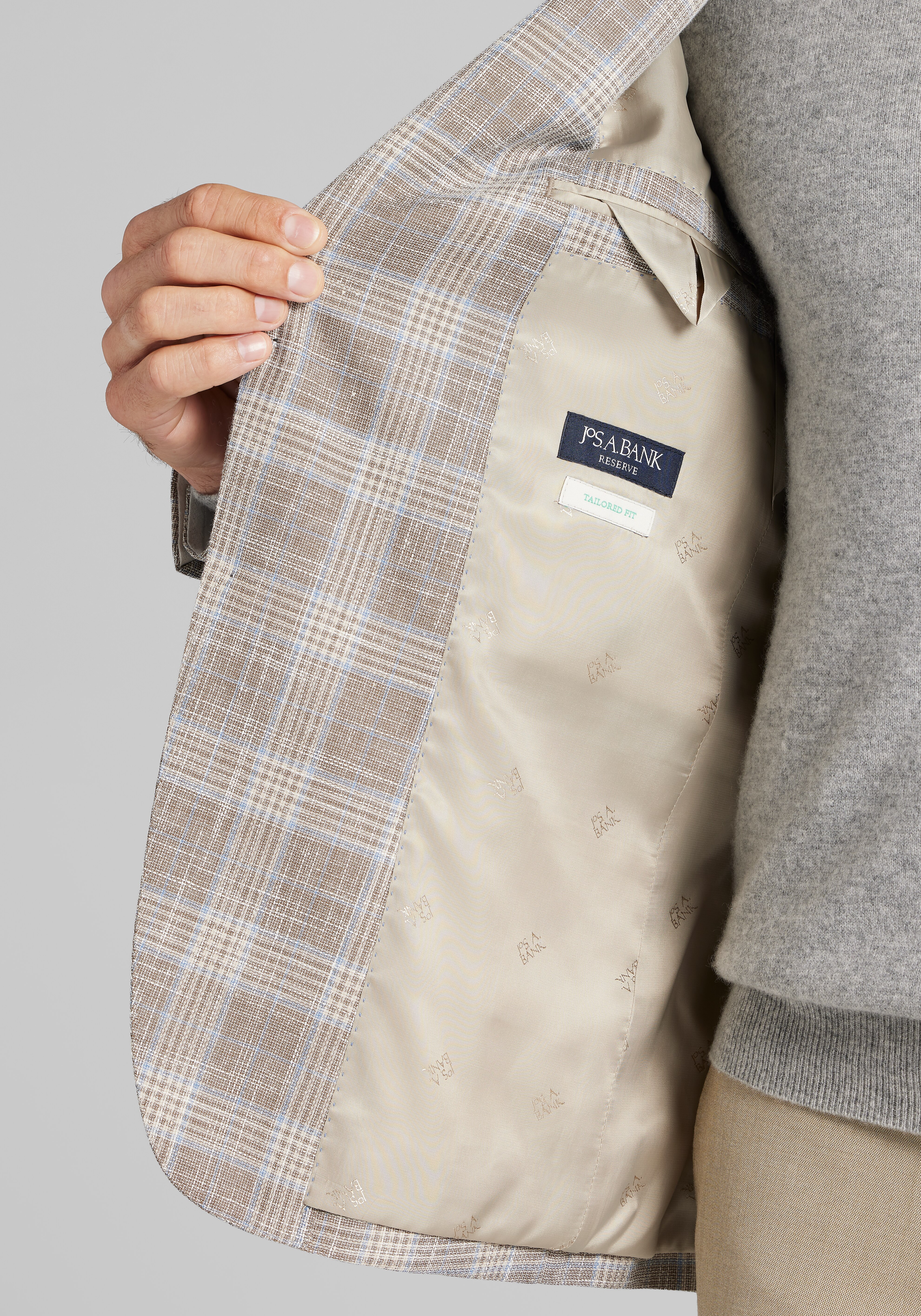 Reserve Collection Tailored Fit Wool-Cotton Blend Plaid Sportcoat