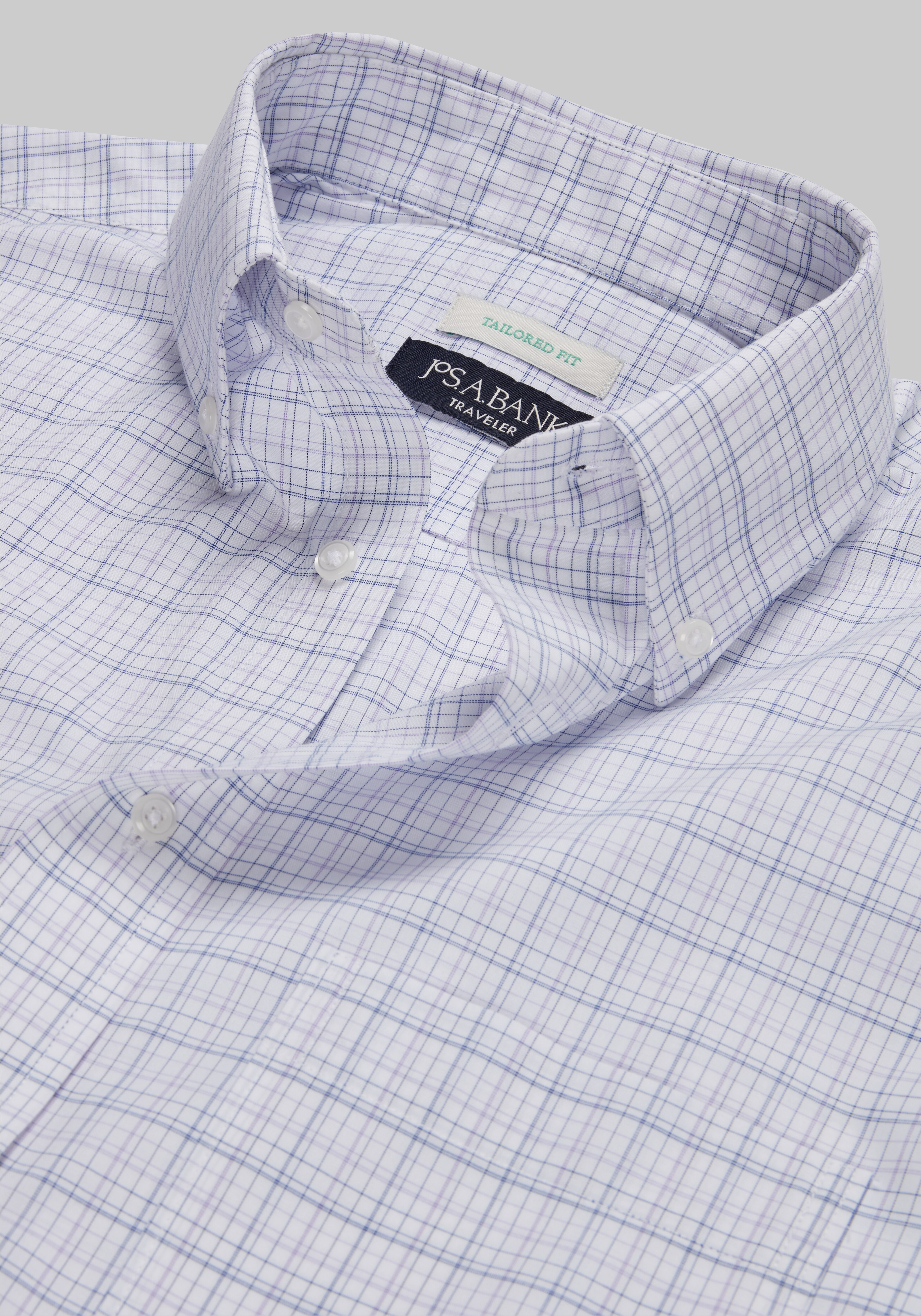 Traveler Collection Tailored Fit Button-Down Collar Plaid Dress Shirt