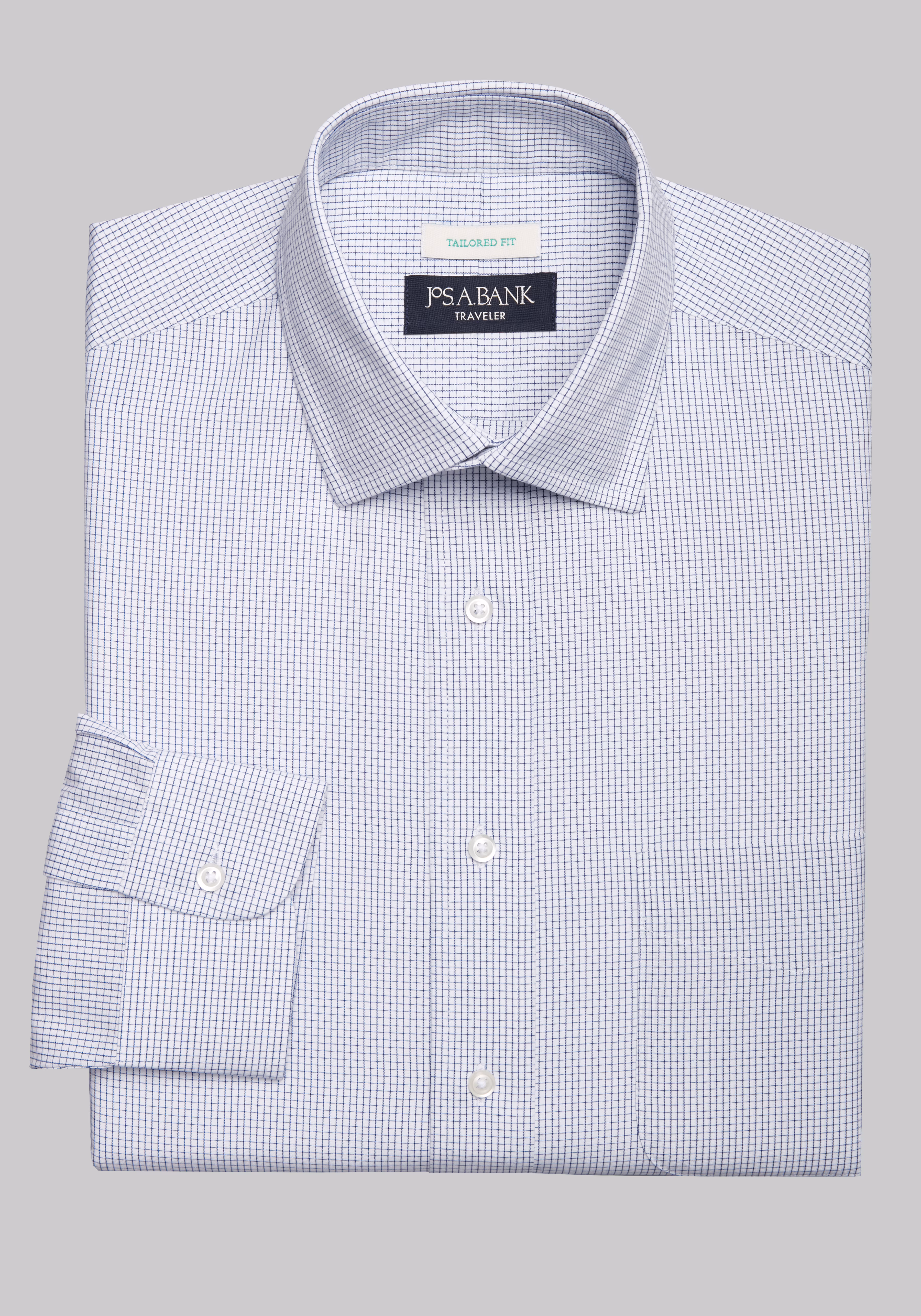 Traveler Collection Tailored Fit Spread Collar Mini Check Dress Shirt