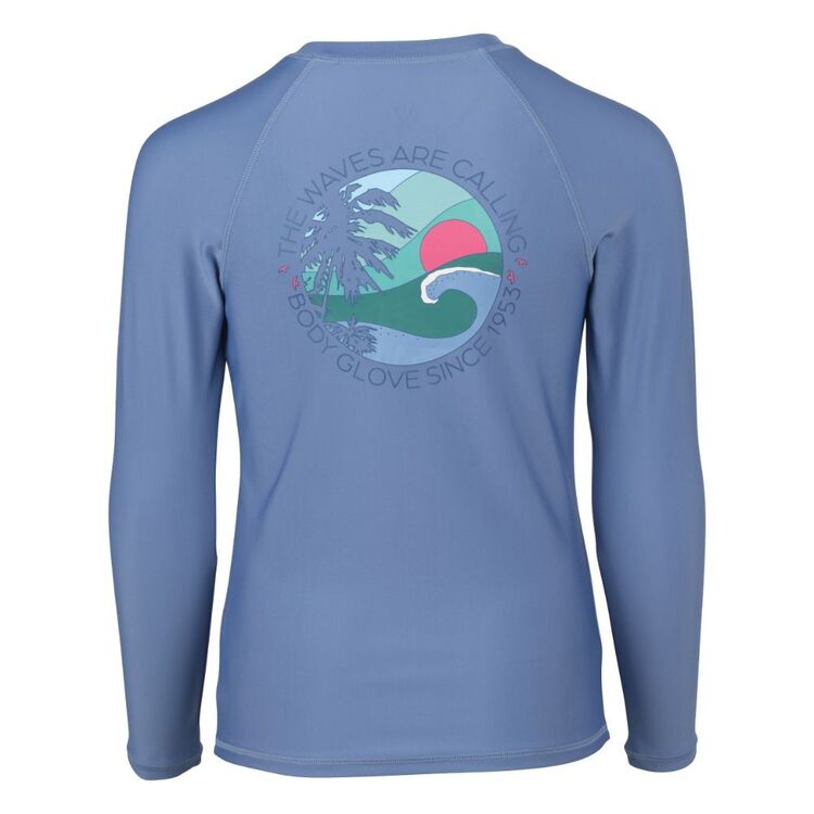 Body Glove Youth Girls Long Sleeve Waves Are Calling Rash Vest Element Blue
