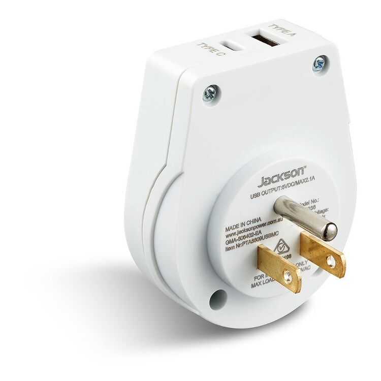 Go Travel Slim USA Outbound Travel Adaptor USB-A + USB-C White