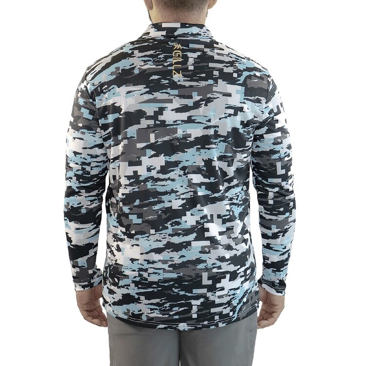 Gillz Contender Series Long Sleeve Performance Polo Fishing Shirt Aruba Blue Tek