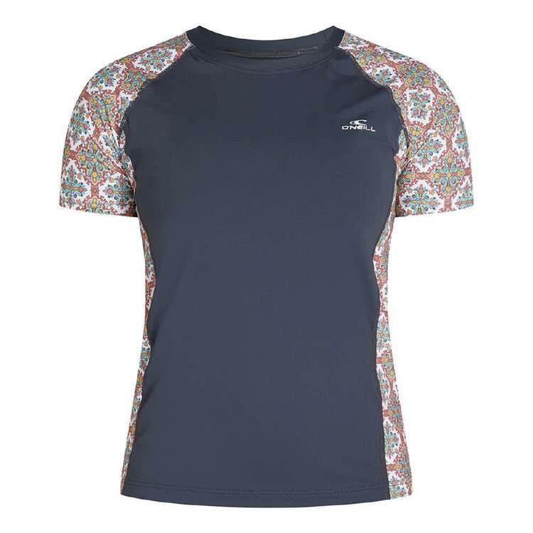 O'Neill Girls' Lane Short Sleeve Rash Vest GMA Gunmetal & Alexa Tile