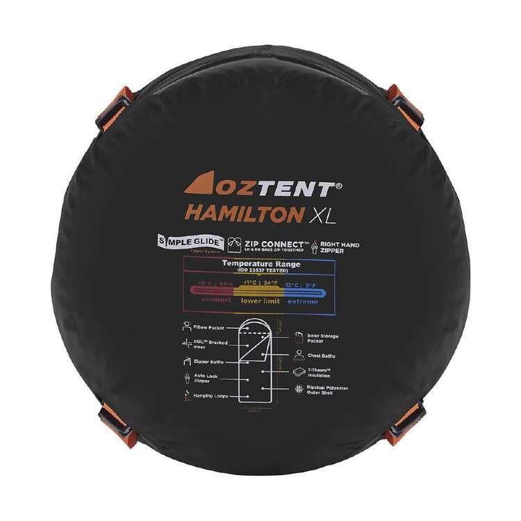 Oztent Hamilton XL 6° Sleeping Bag Black/Orange Black & Charcoal