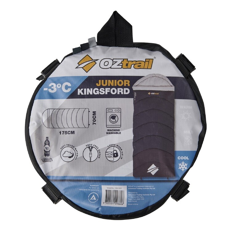 Oztrail Junior Kingsford -3° Sleeping Bag Grey Grey