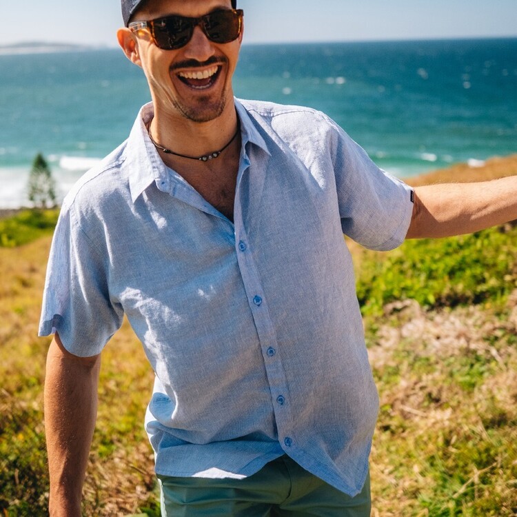 Mountain Designs Men's Zanzibar Short Sleeve Shirt Blue