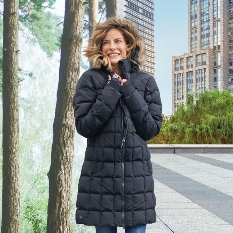 Mountain Designs Women's Liberty 700 Goose Down Hooded Longline Jacket Black