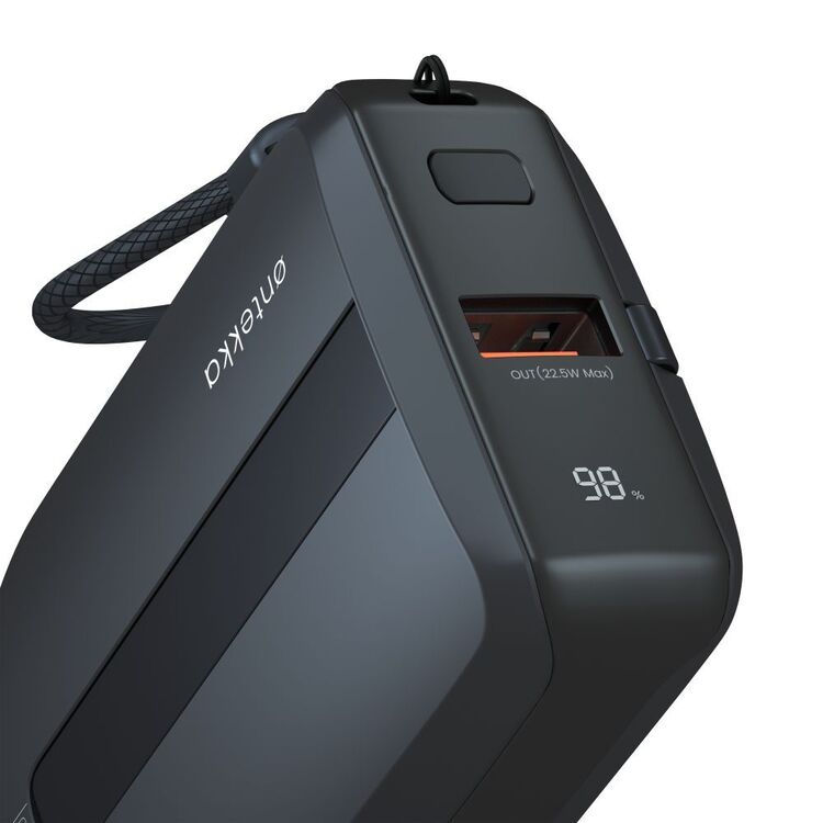 Ontekka 10k Power Bank with Built-in Lightning & USB-C Charge Cables Black 10K
