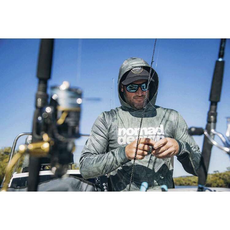 Nomad Design Khaki Camo Splice Hooded Tech Fishing Shirt Green