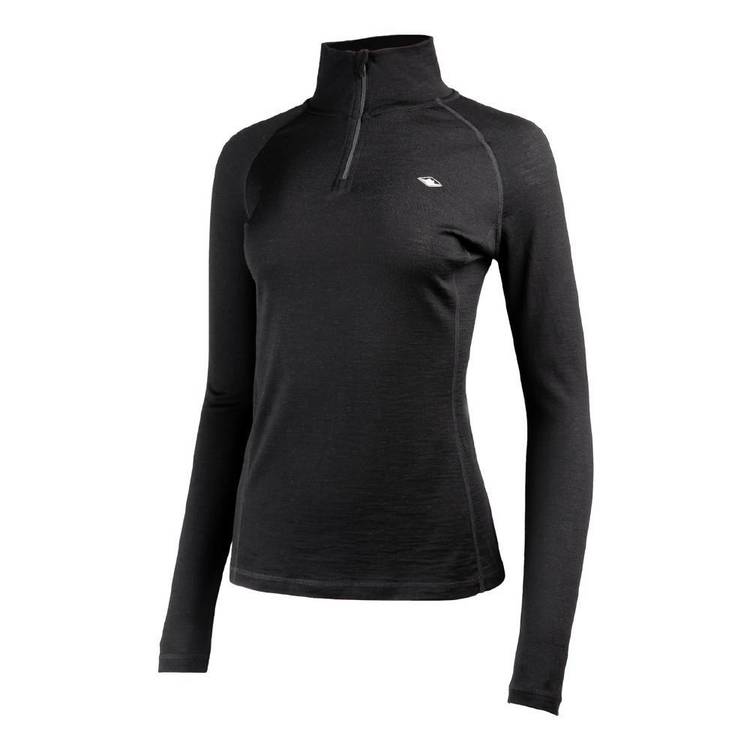Mountain Designs Women's Merino Long Sleeve Quarter Zip Top Black
