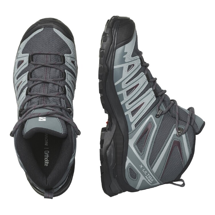 Salomon Women's X Ultra Pioneer Gore-Tex Mid Hiking Boots Ebony, Stormy Weather & Wine