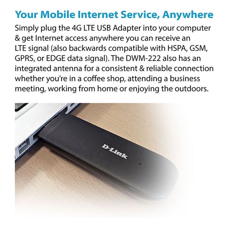 D-Link DWM-222 4G LTE USB Adaptor Travel Modem Black