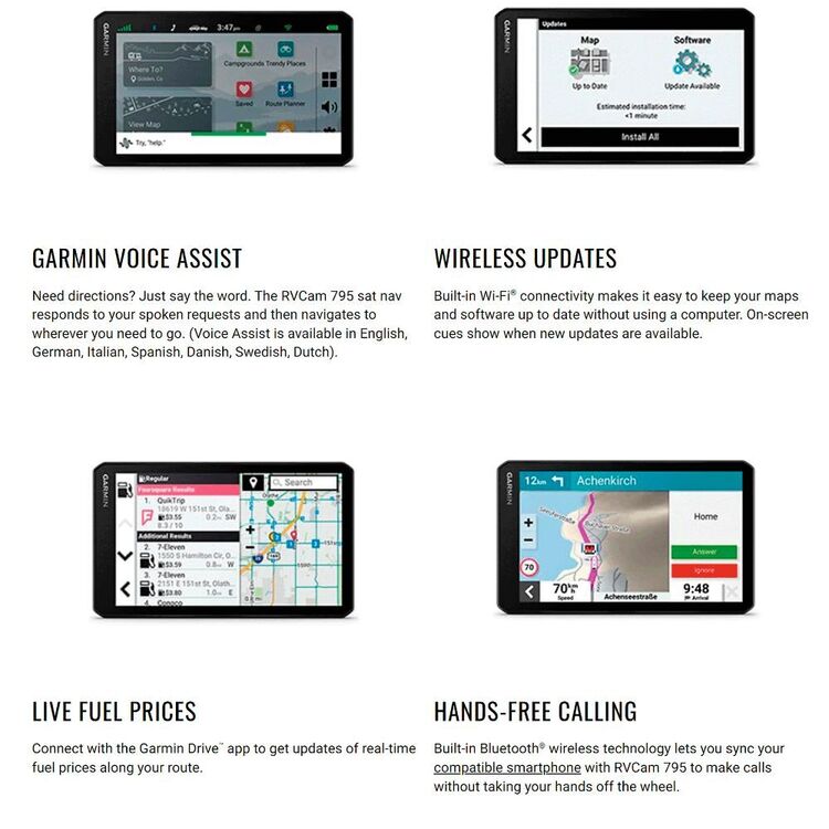 Garmin RVCAM 795 7" Camper GPS Satellite Navigator with Built-in Dash Cam Black