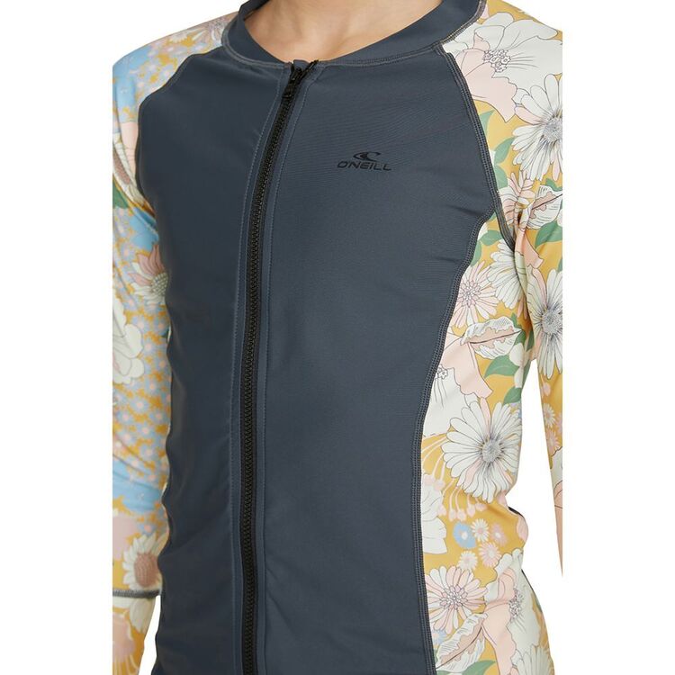 O'Neill Girls Long Sleeve Rash Vest Gunmetal Floral