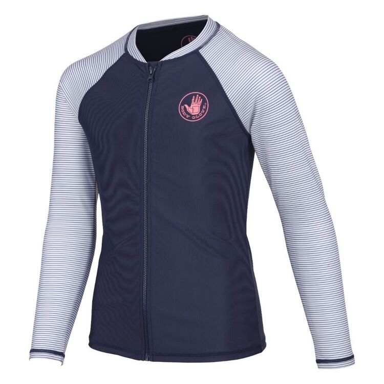 Body Glove Youth Girls Long Sleeve Zip Striped Rash Vest Navy Stripe