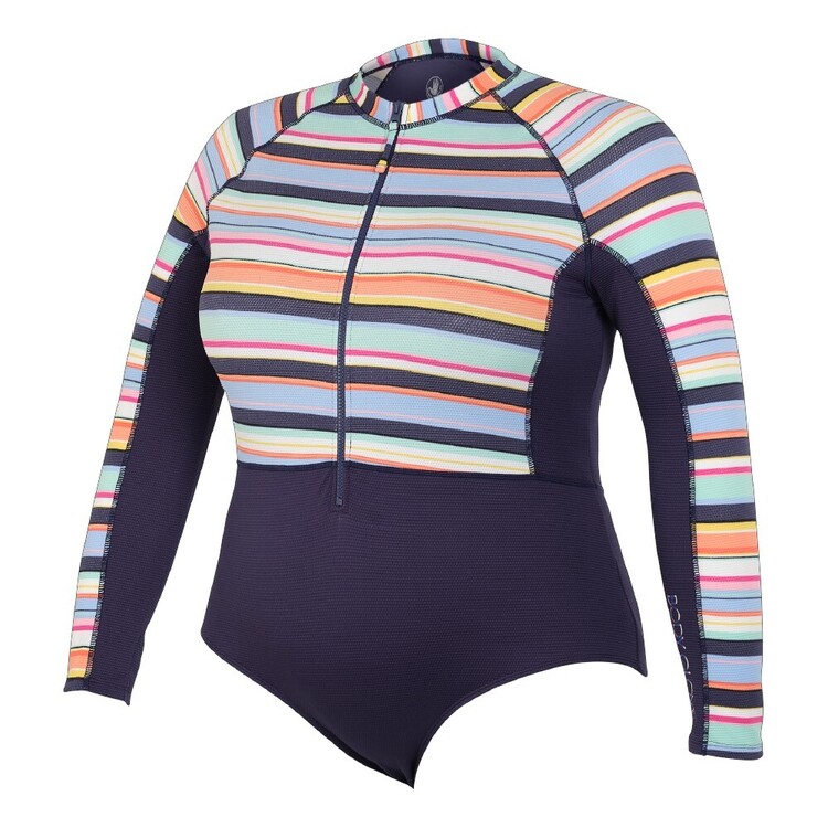 Body Glove Women's Stripe Long Sleeve Rash Suit Navy & Print
