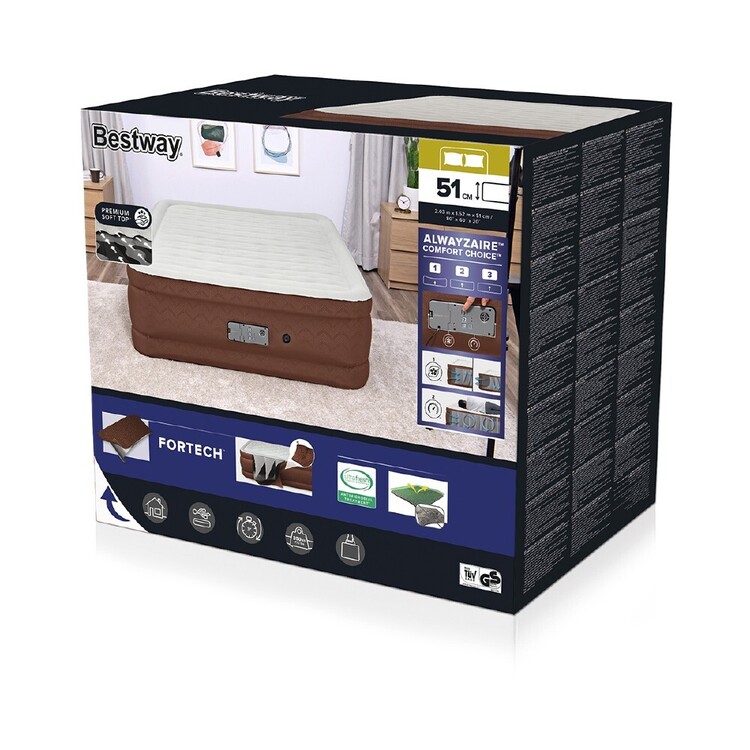 Bestway Alwayzair Fortech Double High Queen Airbed with Pump Cream Brown