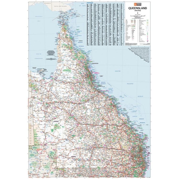 Hema Queensland State Map Multicoloured