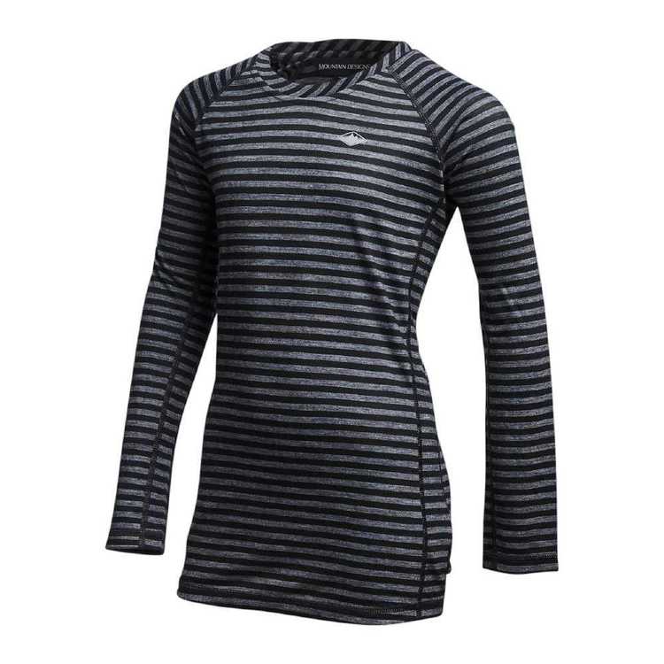 Mountain Designs Kids' Merino Blend Long Sleeve Stripe Top Black Stripe