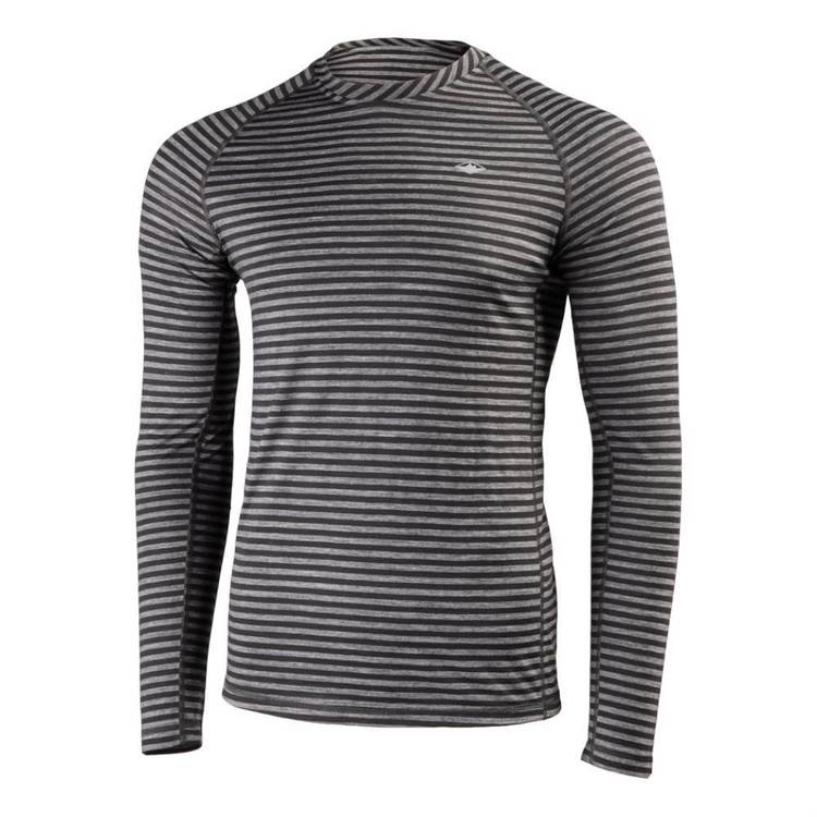 Mountain Designs Men's Merino Blend Long Sleeve Stripe Crew Black Stripe