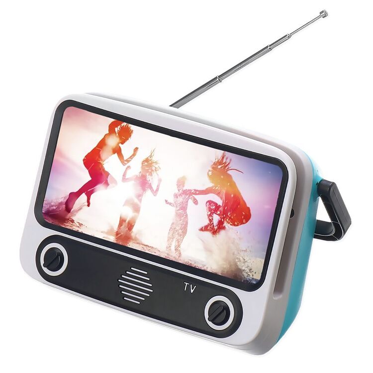 Retro TV Bluetooth Rechargeable Speaker & Smart Phone Holder Grey