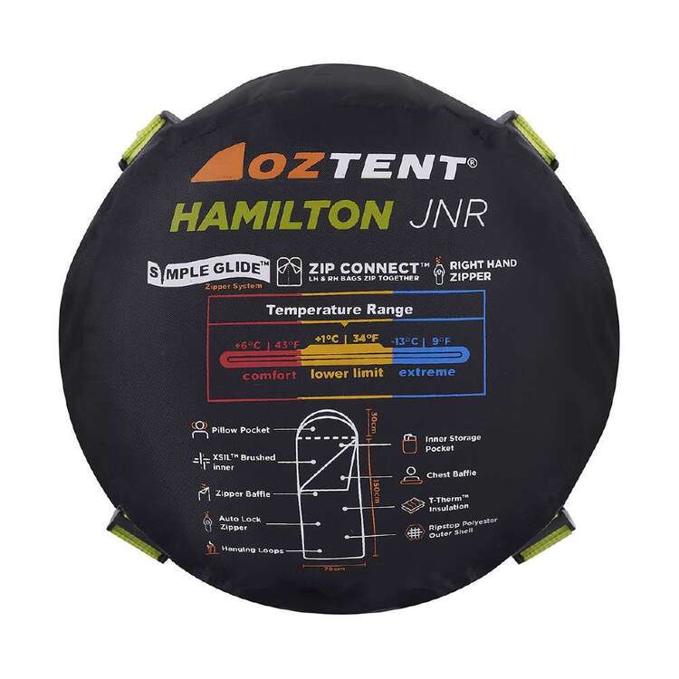 Oztent Hamilton Junior 6° Sleeping Bag Black/Green Black & Charcoal