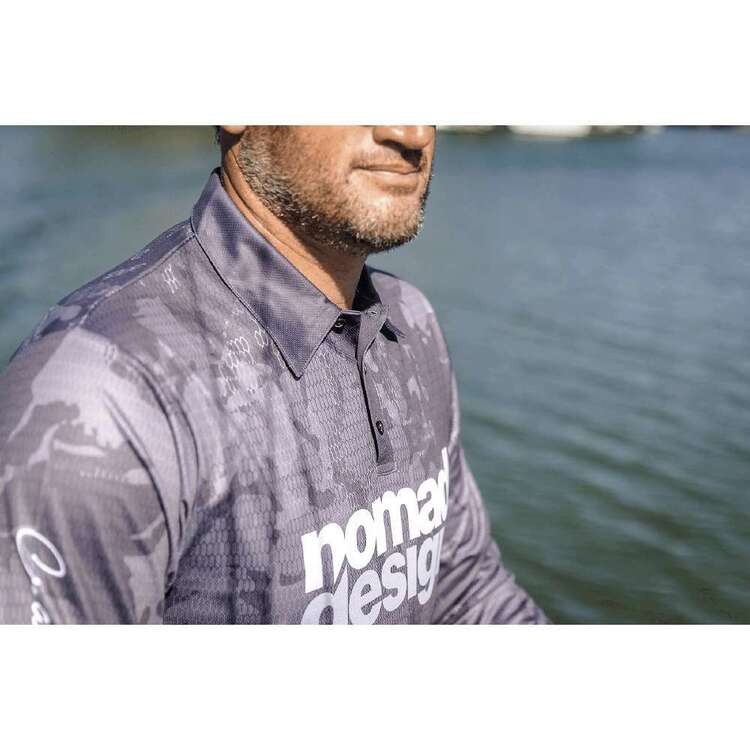 Nomad Design Charcoal Camo Collared Fishing Shirt Grey