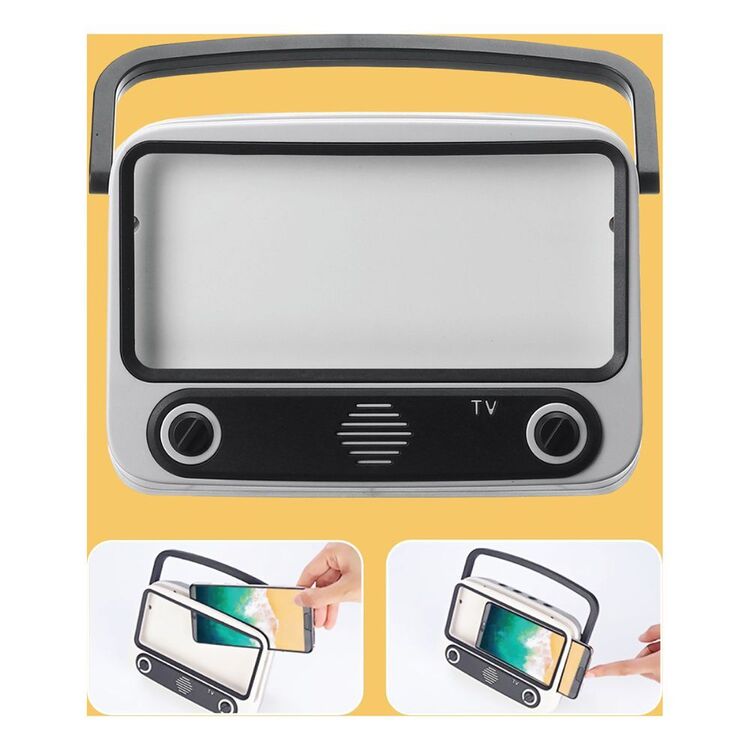 Retro TV Bluetooth Rechargeable Speaker & Smart Phone Holder Grey
