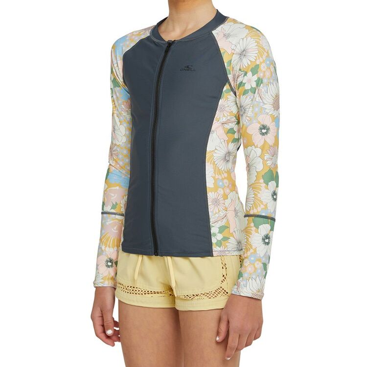 O'Neill Girls Long Sleeve Rash Vest Gunmetal Floral