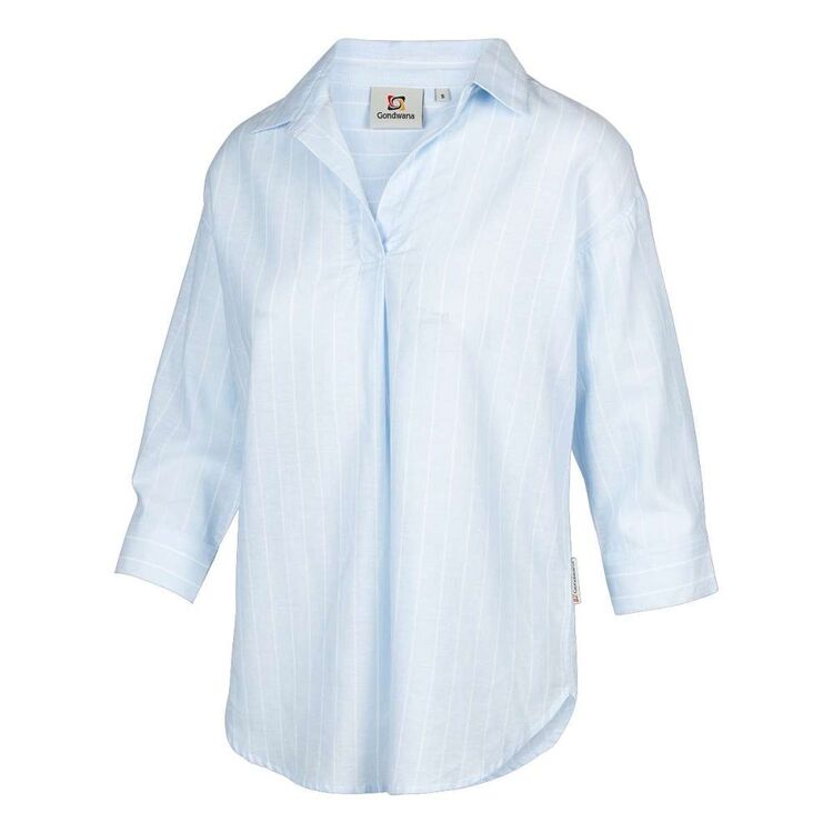 Gondwana Women's Bouddi Hemp 3/4 Shirt Bluebell Stripe