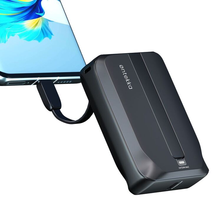 Ontekka 10k Power Bank with Built-in Lightning & USB-C Charge Cables Black 10K