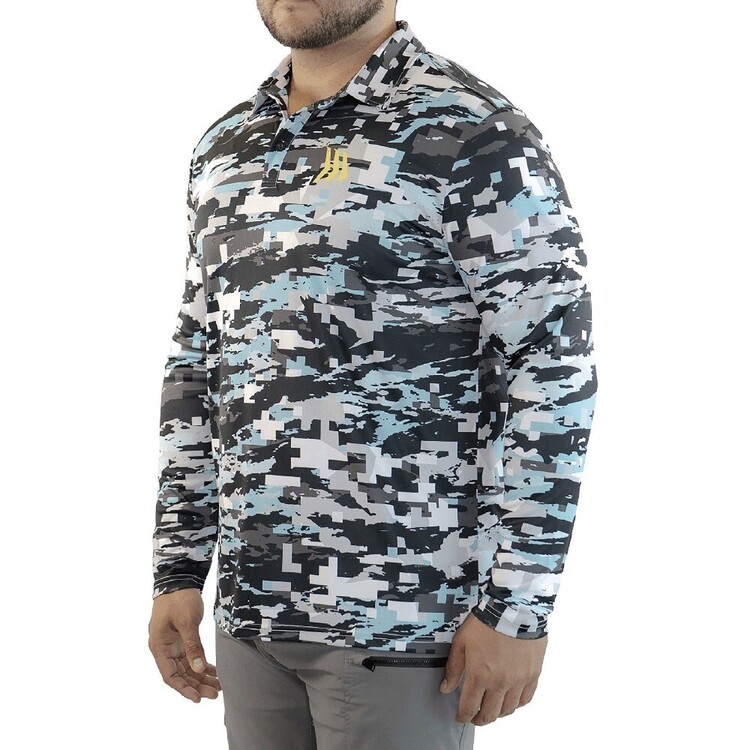 Gillz Contender Series Long Sleeve Performance Polo Fishing Shirt Aruba Blue Tek