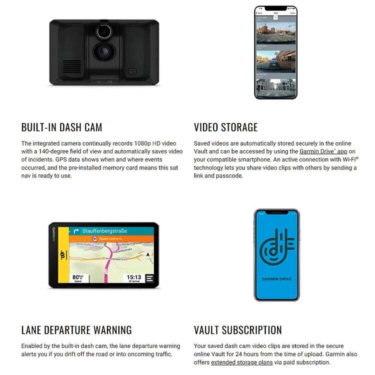 Garmin RVCAM 795 7" Camper GPS Satellite Navigator with Built-in Dash Cam Black