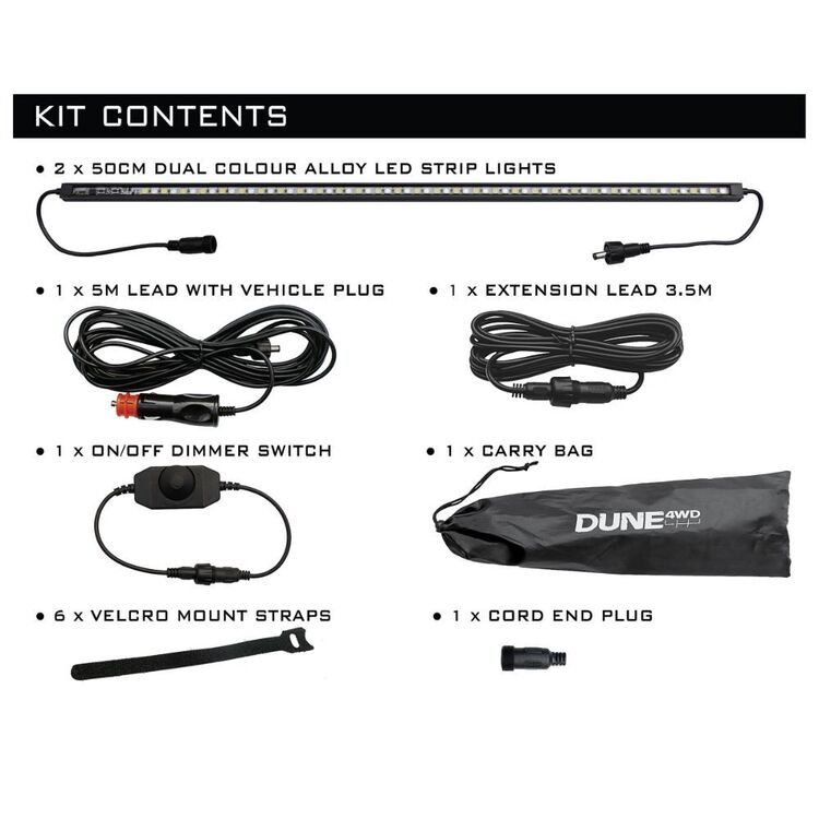 Dune 4WD 12V 2 Bar Camping Light Kit Black