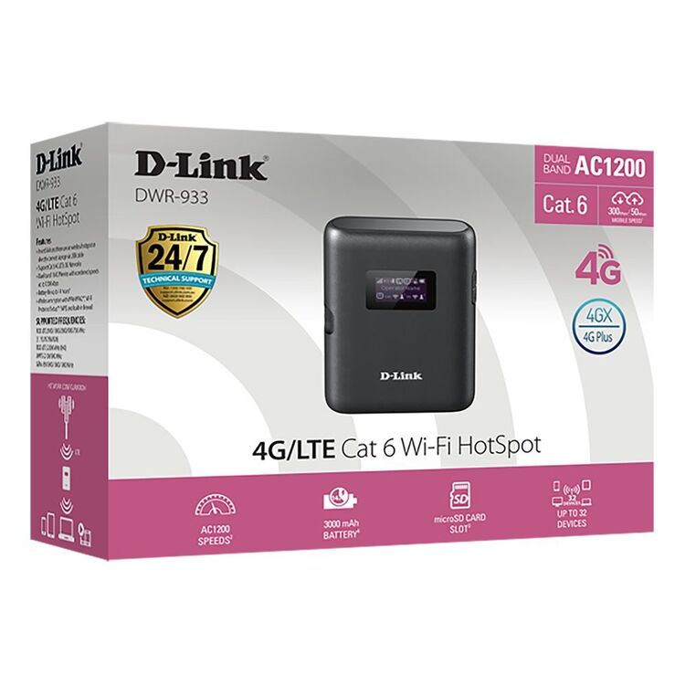 D-Link DWR-933 4G LTE Cat 6 Wi-Fi Hotspot Black
