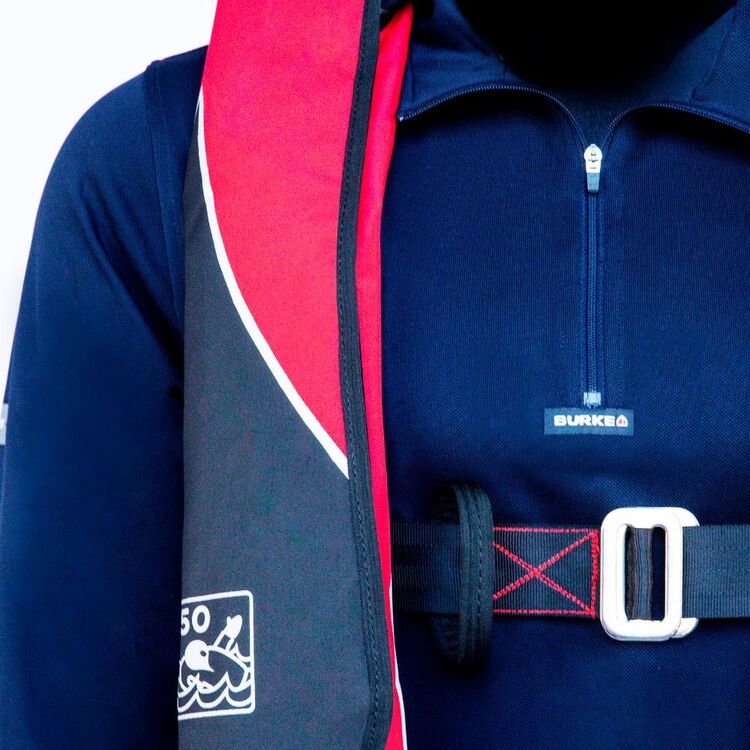 Burke Marine Adult Whip 150N Manual Inflatable PFD Lifejacket with Harness Red & Blue