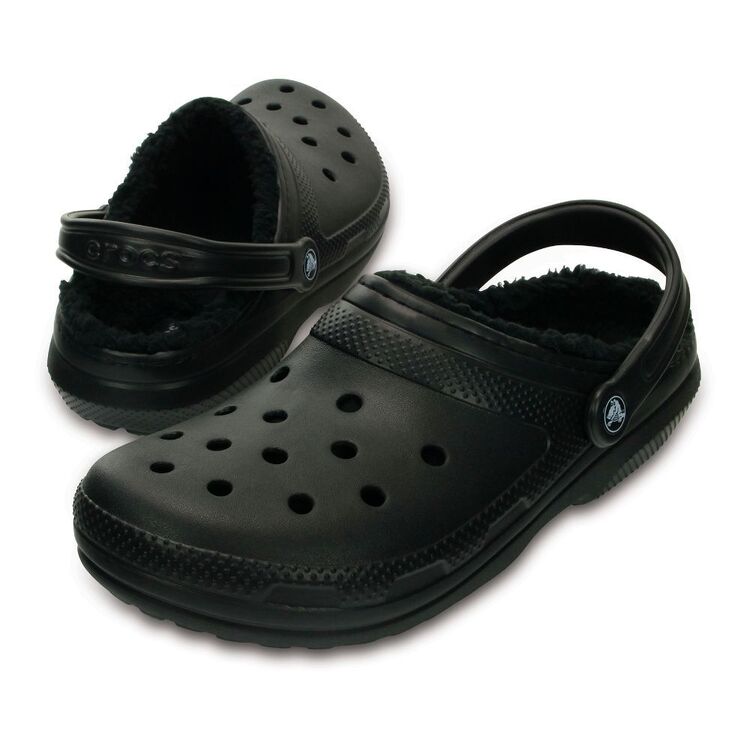 Crocs Adults' Unisex Classic Fuzzy Lined Clogs Black & Black