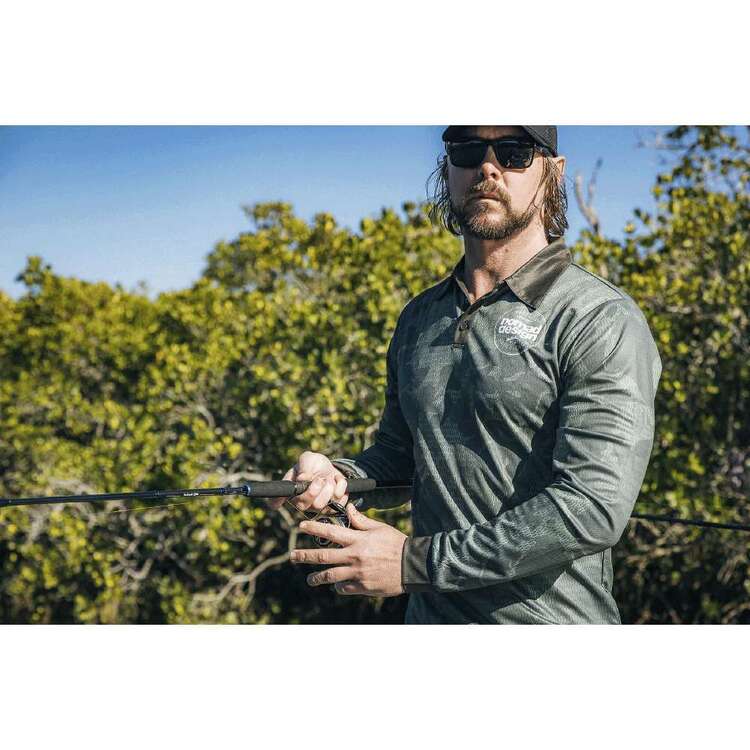 Nomad Design Collared Khaki Camo Logo Fishing Shirt Green