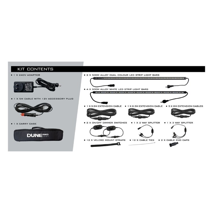 Dune 4WD 12V 6 Bar Camping Light Kit Black