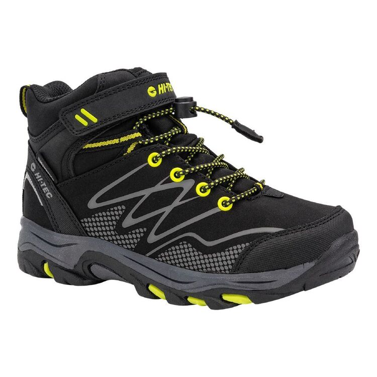 Hi-Tec Kids' Blackout Waterproof Mid Hiking Shoes Black & Lime
