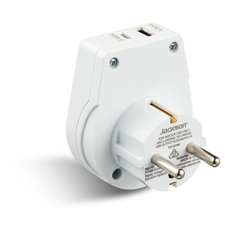 Go Travel Slim Euro & Bali Outbound Travel Adaptor USB-A + USB-C White