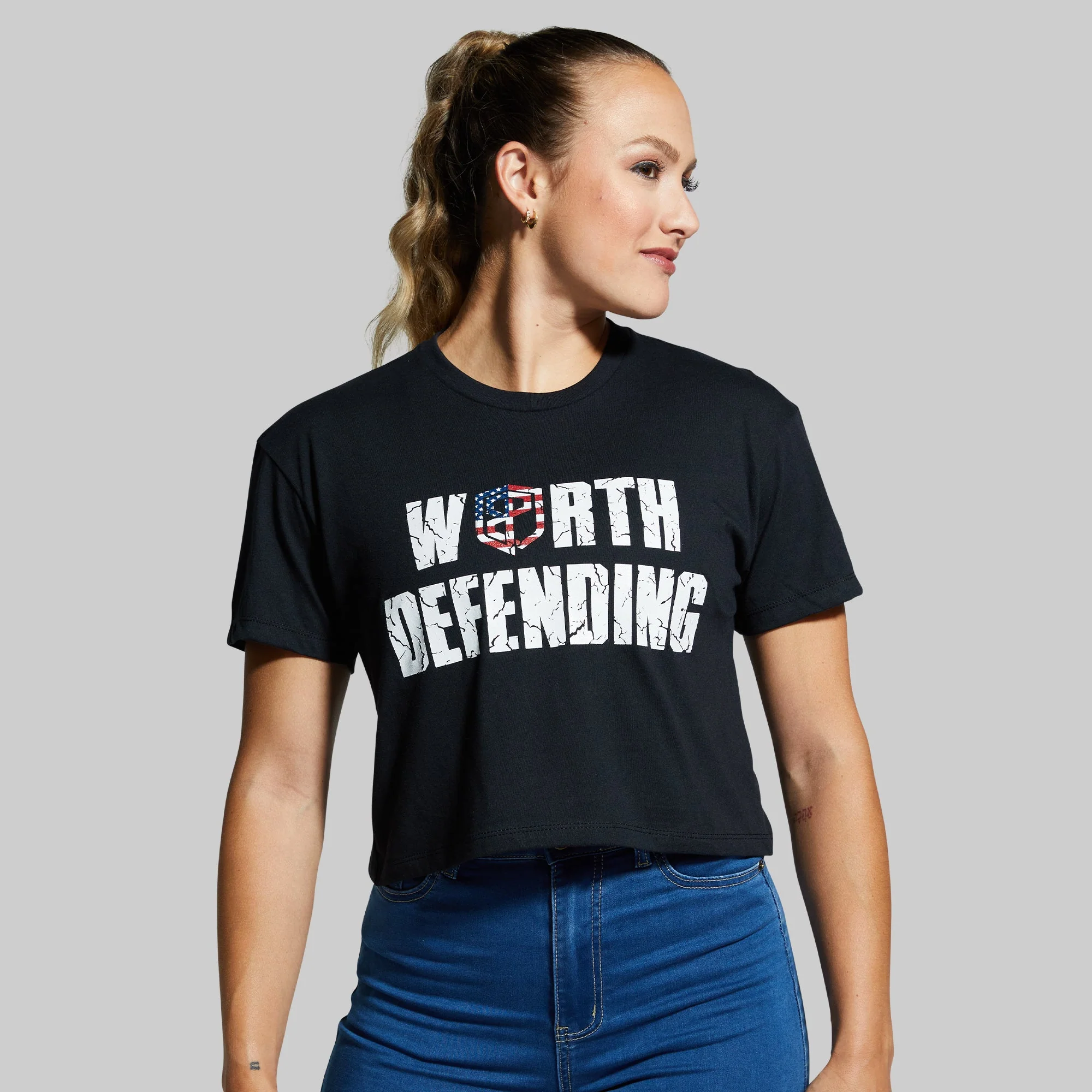 Worth Defending Crop Tee (Black)