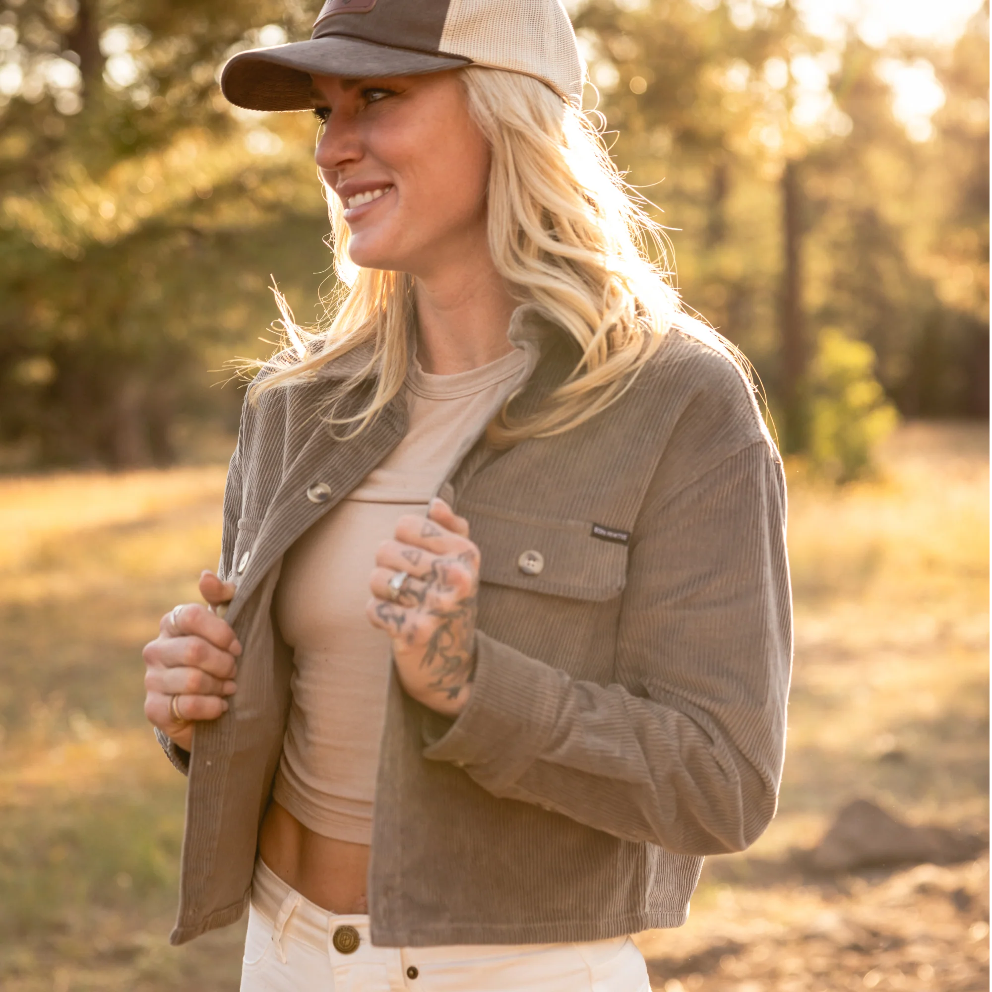 Women’s Cropped Corduroy Shirt (Elephant)